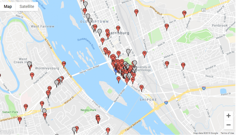 map with different location pins