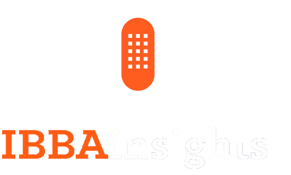 ibbainsights podcast branding in white and orange