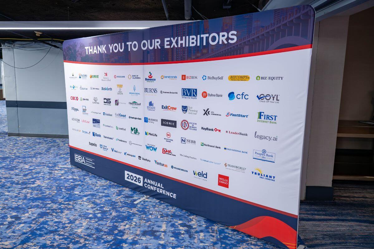 "Thank You To Our Exhibitors" sign at the 2026 IBBA Conference